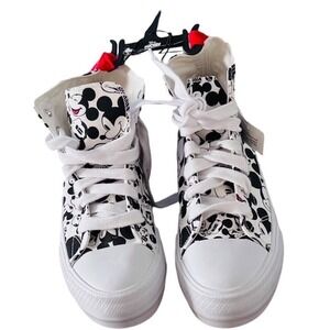 Disney Mickey Mouse High Top Sneakers Black White Canvas Shoes Mens 8 Womens 10
